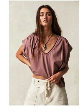 We The Free Free People • Mauve Scoop Neck Puff Sleeve Top
